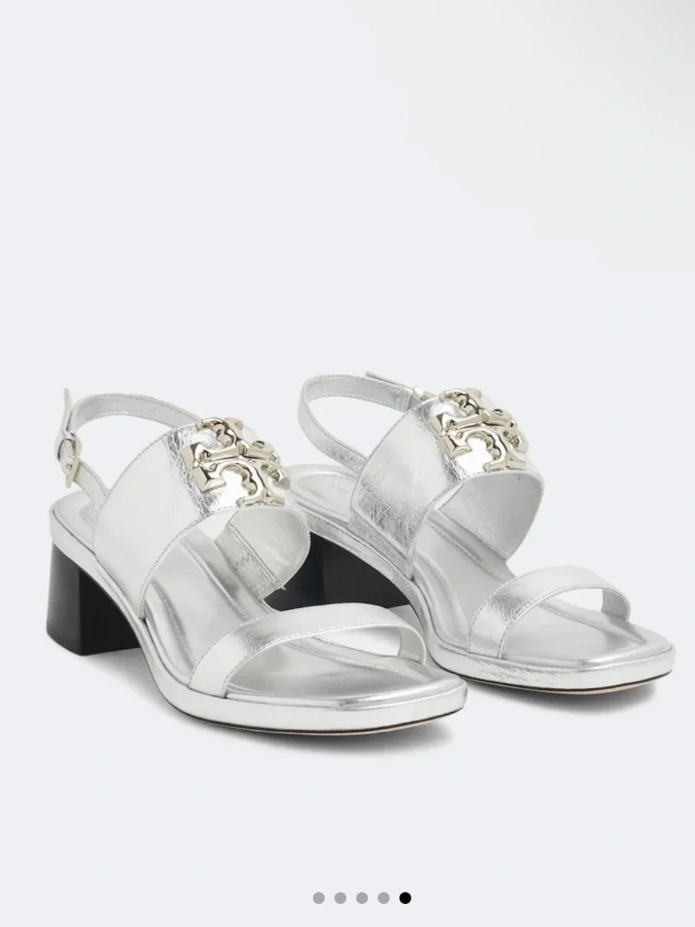 TORY BURCH silver Eleanor heel sandals excellent condition 7 1/2